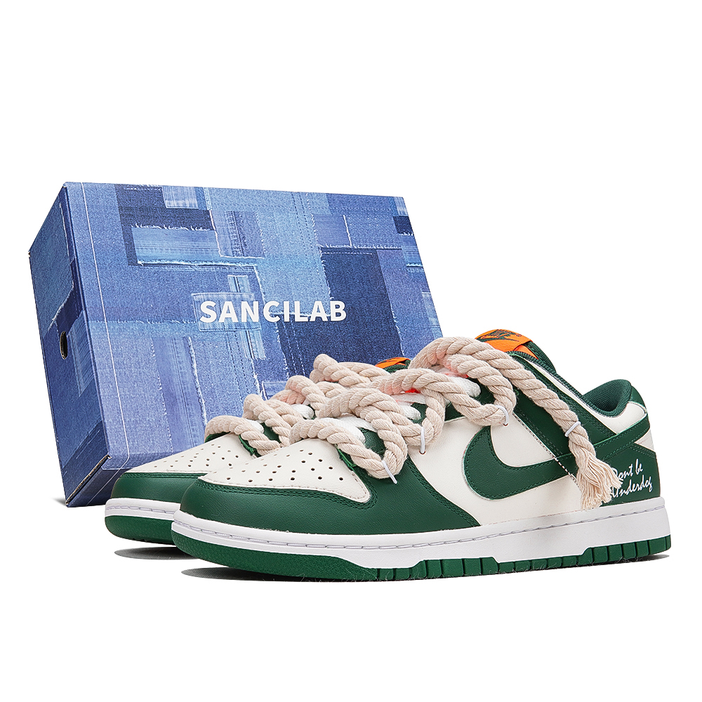 Nike Dunk Low Retro Denim Collection Lightweight Anti Slip Low Top Skateboard Shoes Men's White Green