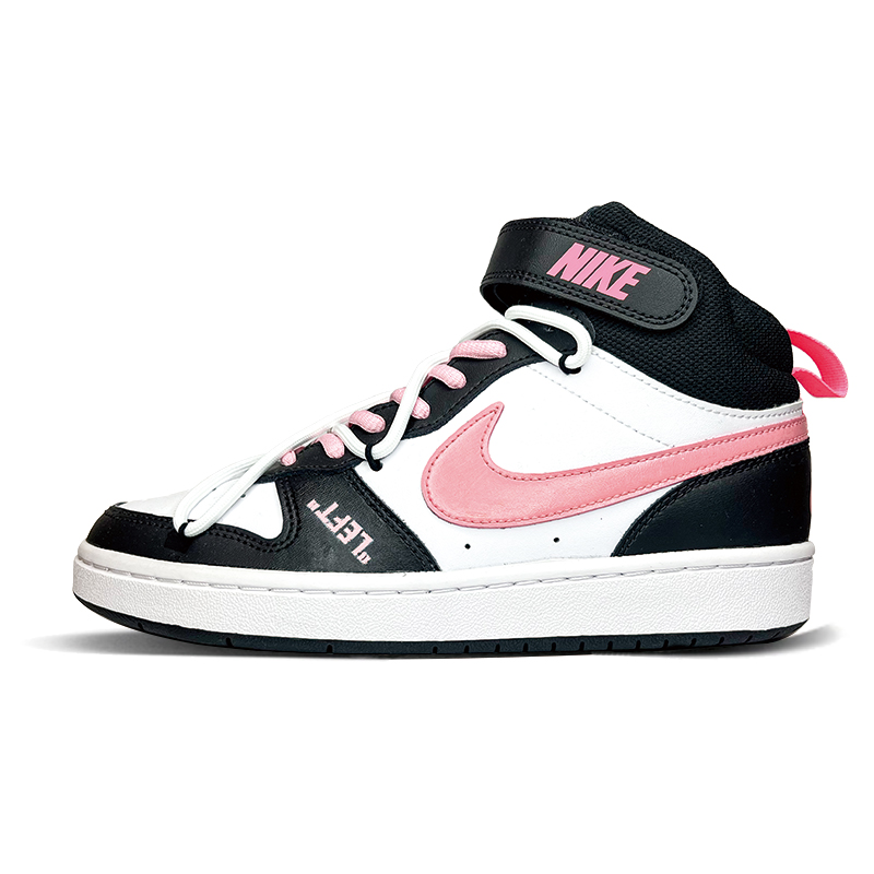 Nike Court Borough Mid 2 Anti-Slip And Wear-Resistant Lightweight Mid-Top Skateboard Shoes Women's Black Pink White