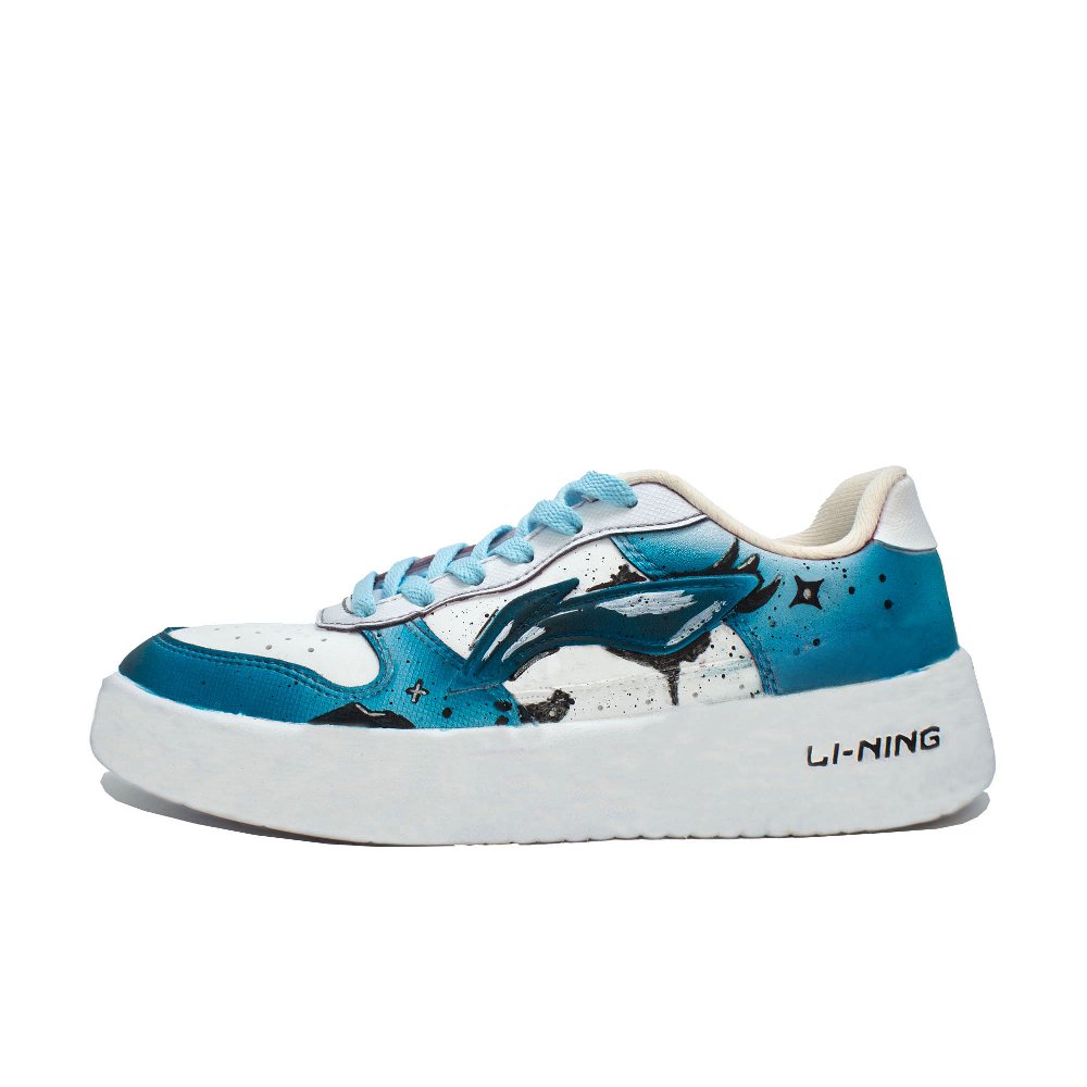 LiNing Pontoon Boats Cushioning Lightweight Low Top Skateboard Shoes Unisex Blue White