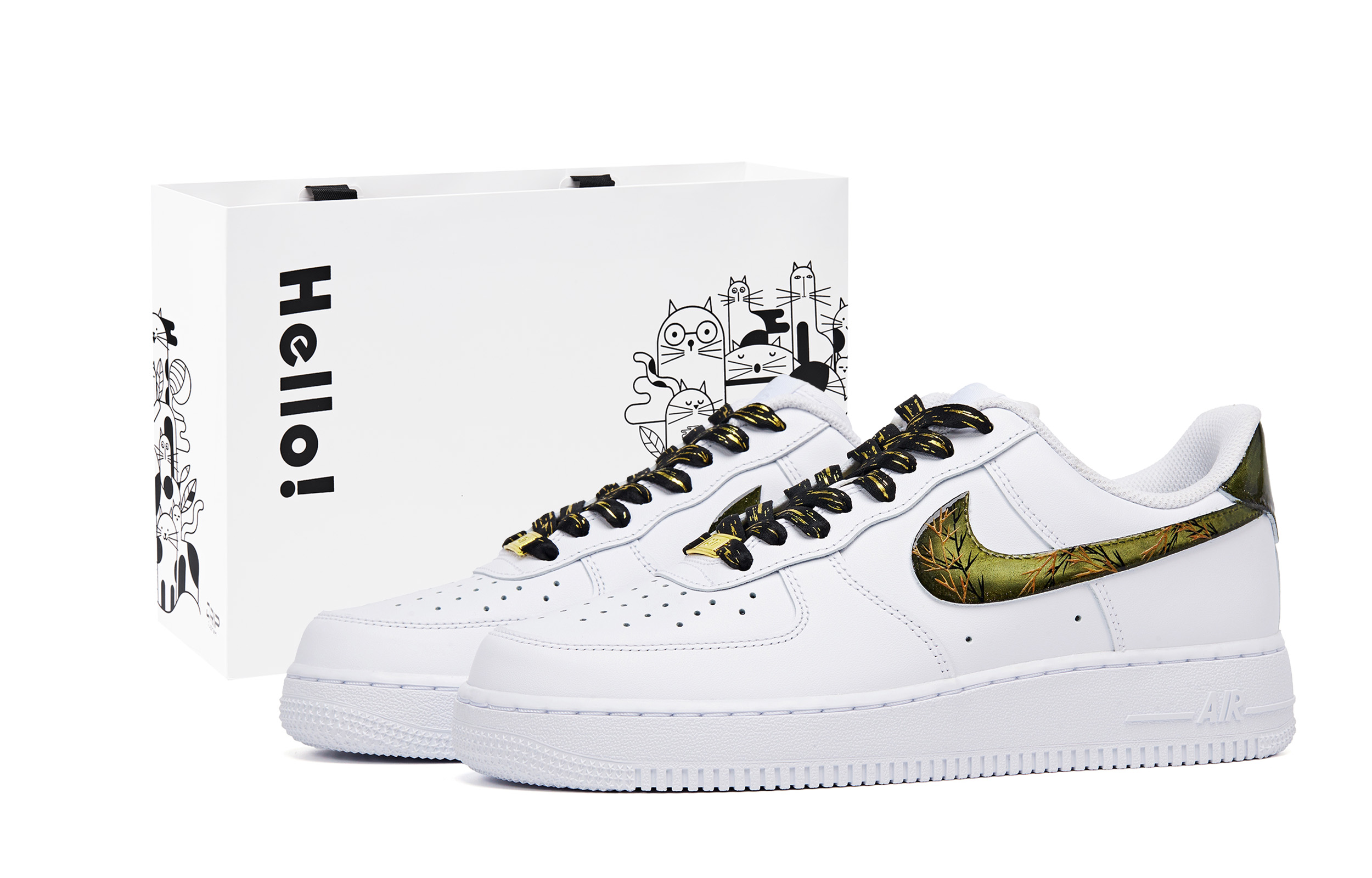 Nike Air Force 1 Low top Skateboard Shoes Unisex Black Gold