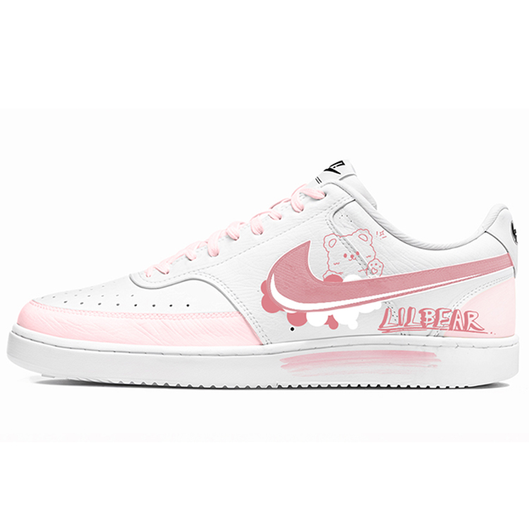 Nike Court Vision 1 Inner Bear Anti-Slip Wear-Resistant Low-Top Skateboard Shoes Men's White Pink