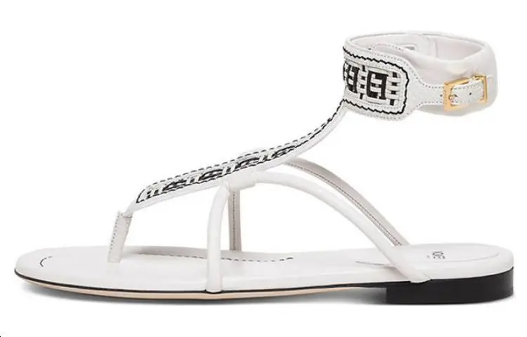 FENDI Ff Interlace One Strap Sandals Women's White