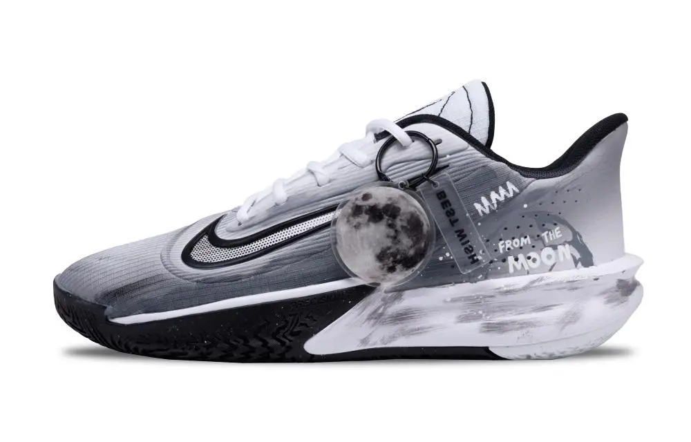 Nike Precision 7 Moon Letter Anti Slip Wear Resistant Low Top Basketball Shoes Men's Black White