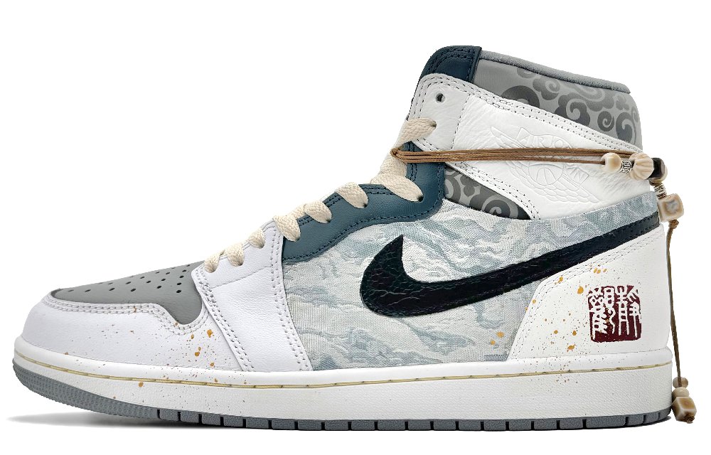 Jordan Air Jordan 1 Anti-Slip Wear-Resistant High-Top Vintage Basketball Shoes Unisex White Gray
