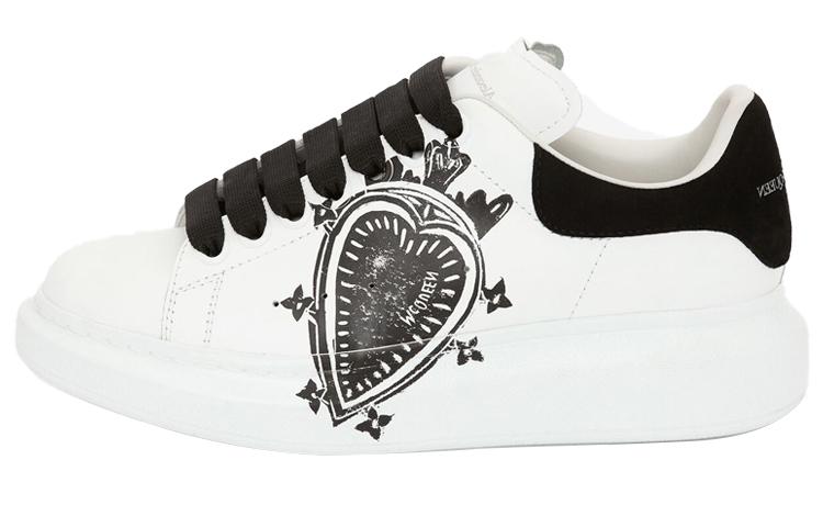 Alexander McQueen Leather Heart Logo Lace Up Oversized Sneakers 'White Black' Women's
