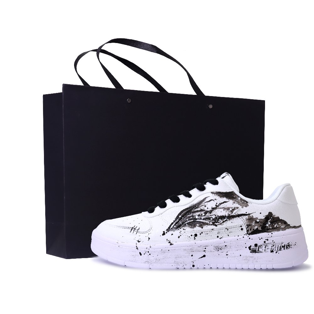 LiNing Pontoon Boats Abrasion Resistant, Lightweight, And Breathable Low Top Skateboard Shoes Unisex Black White