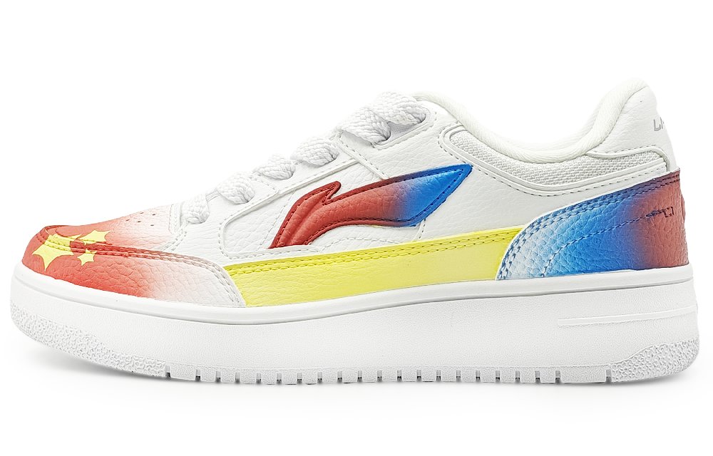 LiNing Tianji Anti Slip And Wear Resistant Height Increasing Low Top Skateboard Shoes Women's White Red Blue
