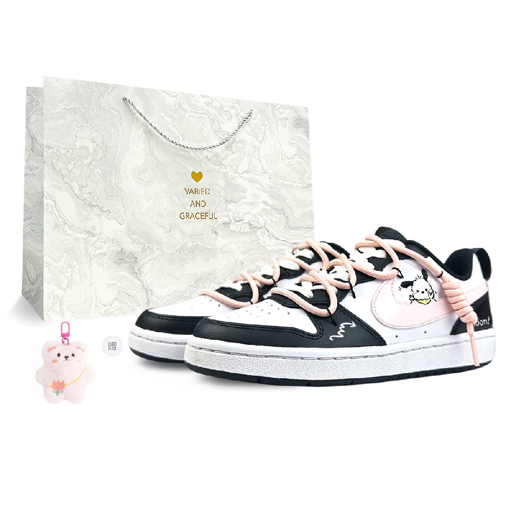 Nike Court Borough Non-slip Lightweight Low-Top Skateboard Shoes GS Black Pink