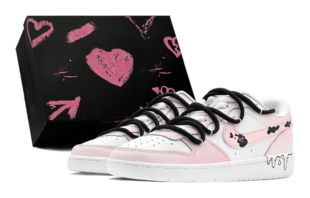 Nike Court Borough Anti-Slip Wear-Resistant Low-Top Skateboard Shoes GS Black Pink