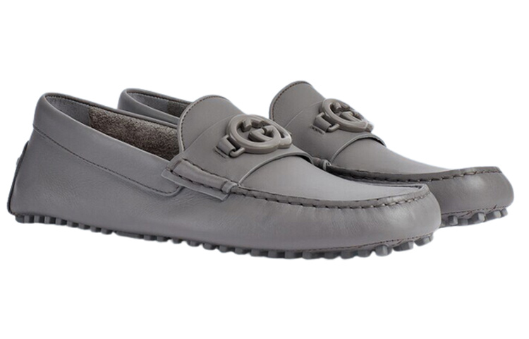 GUCCI Interlocking Casual Gommino Loafers Men's Gray