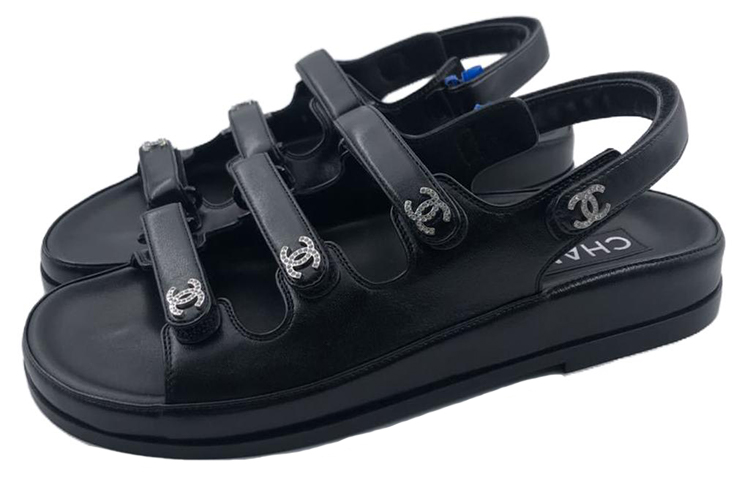 CHANEL One Strap Sandals Women's Black
