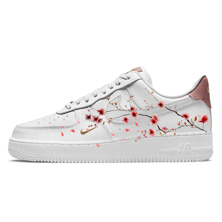 Nike Air Force 1 Flower Language Fragment Slip-Resistant Low-Top Skateboard Shoes Women's White Pink