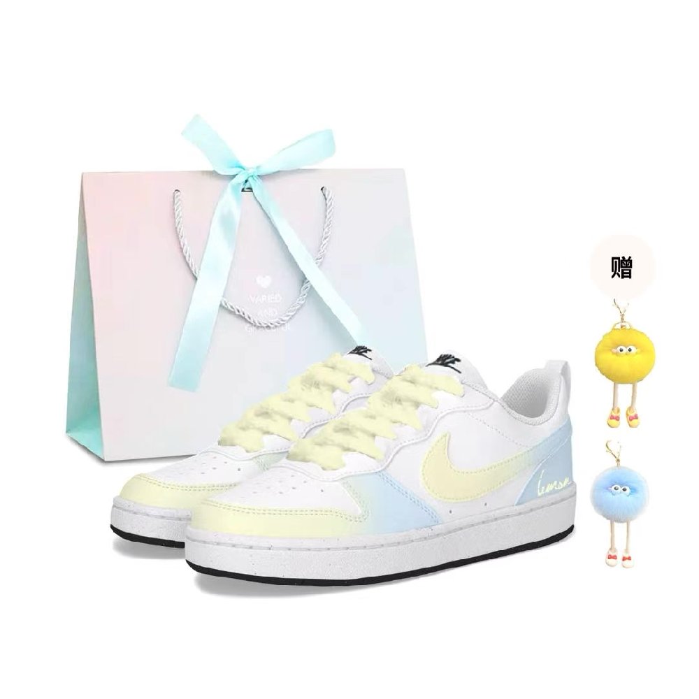 Nike Court Borough Cherry Water Lemon Abrasion Resistant Low Top Skateboard Shoes Women's Mint Blue