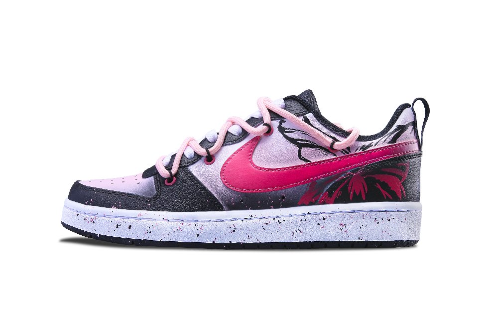 Nike Court Borough 2 Ink Powder Fantasy Non slip Lightweight Low Top Skateboard Shoes Women's Pink Black