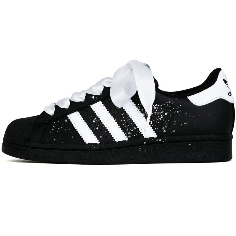 Adidas Originals SUPERSTAR Starry Sky, Ribbon Abrasion Resistant Low Top Skateboard Shoes Unisex Black White