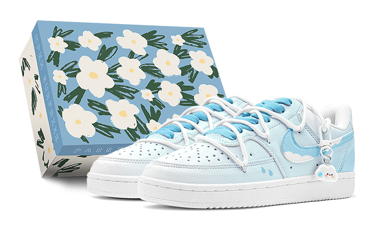 Nike Court Vision 1 Cushioning, Wear Resistant Low Top Skateboard Shoes Women's Blue White