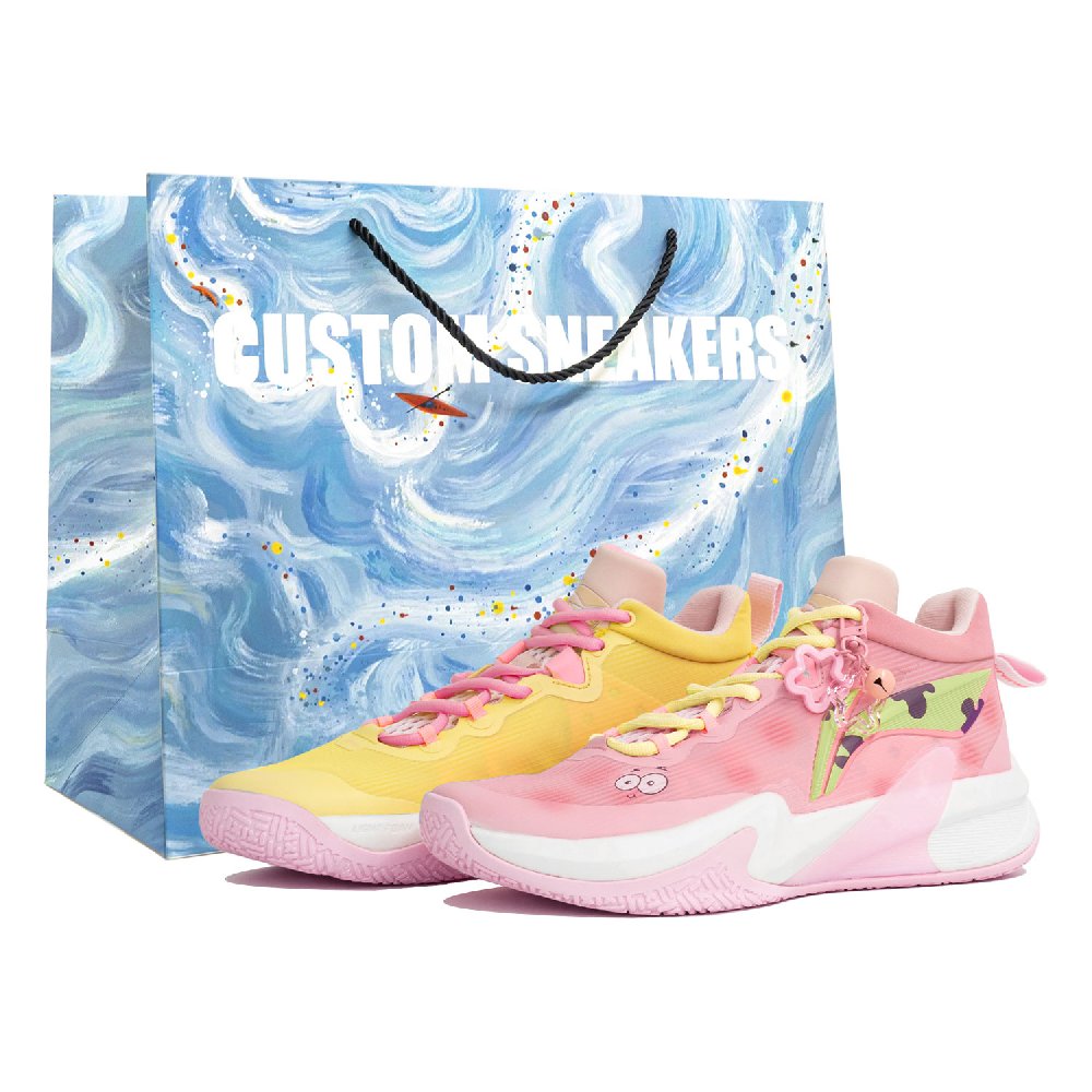 LiNing Anti Slip Wear Resistant Low Top Basketball Shoes Men's Pink Yellow Mismatched