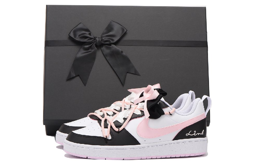 Nike Court Borough Coverage Slip-Resistant Impact Resistance Wear-Resistant Low-Top Skateboard Shoes GS Black Pink