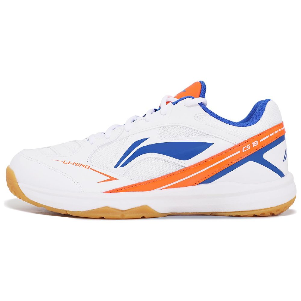 LiNing Anti Slip Wear Resistant Mid Top Badminton Shoes Unisex Orange Colorful Blue