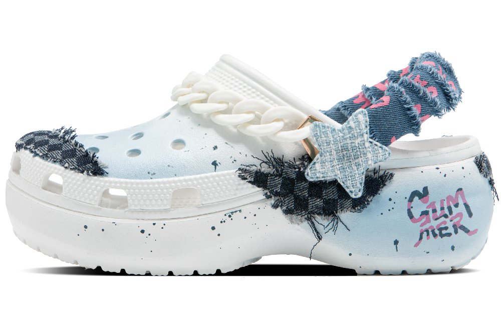 Crocs Classic Platform Clog Summer Denim Clogs Women's Blue White