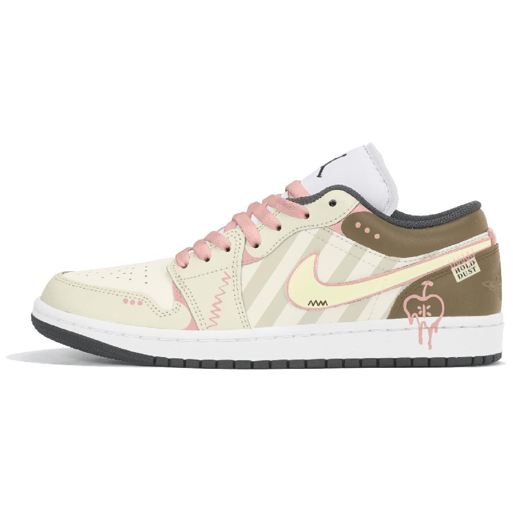 Jordan Air Jordan 1 Abrasion Resistant Low Top Vintage Basketball Shoes Unisex Beige Yellow Brown