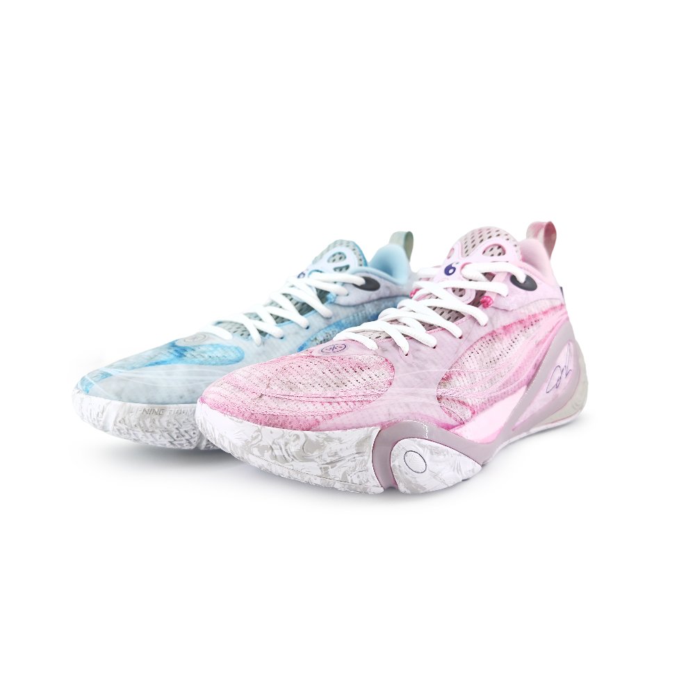 LiNing DLO1 Slip Resistant And Abrasion Resistant Support Low Top Basketball Shoes Men's Pink Blue Mismatched