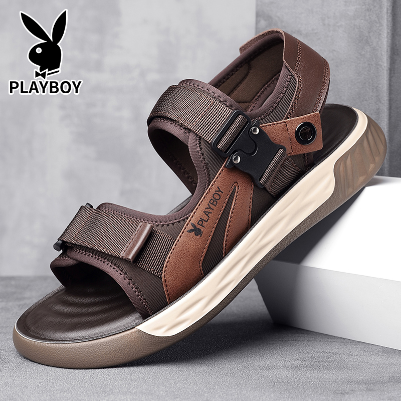 Playboy Beach Sandals Men Brown/Green/Gray