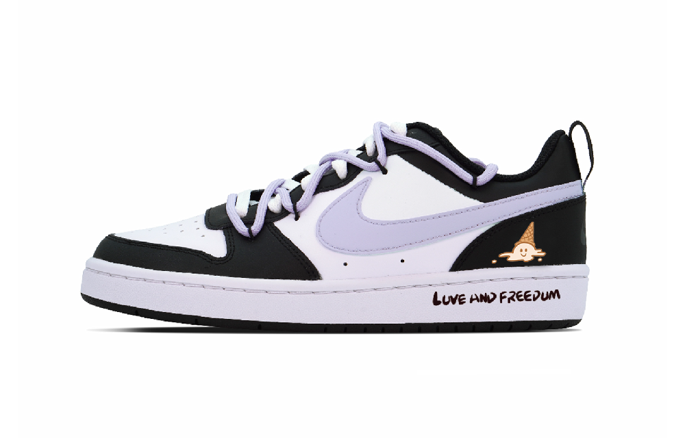 Nike Court Borough Puppy Fragment Anti Slip Wear Resistant Low Top Skateboard Shoes GS Purple Black White