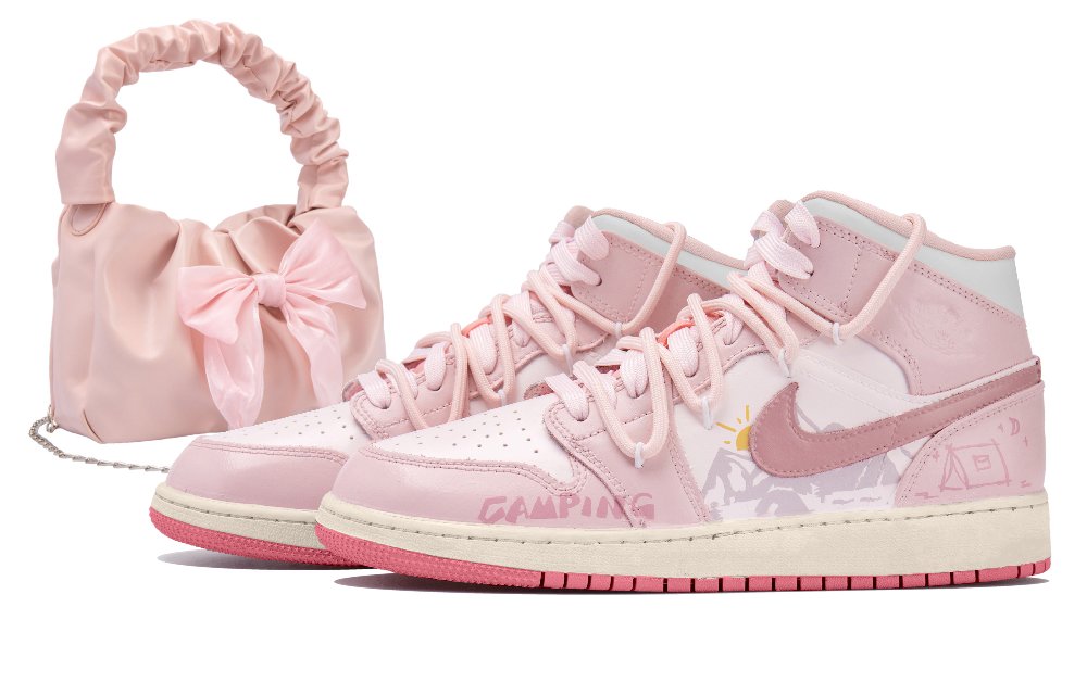Jordan Air Jordan 1 Mid Top Vintage Basketball Shoes Women's White Pink