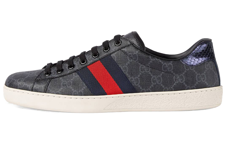 GUCCI ACE GG Supreme Low-Top Stylish Skateboarding Shoes Men's Black