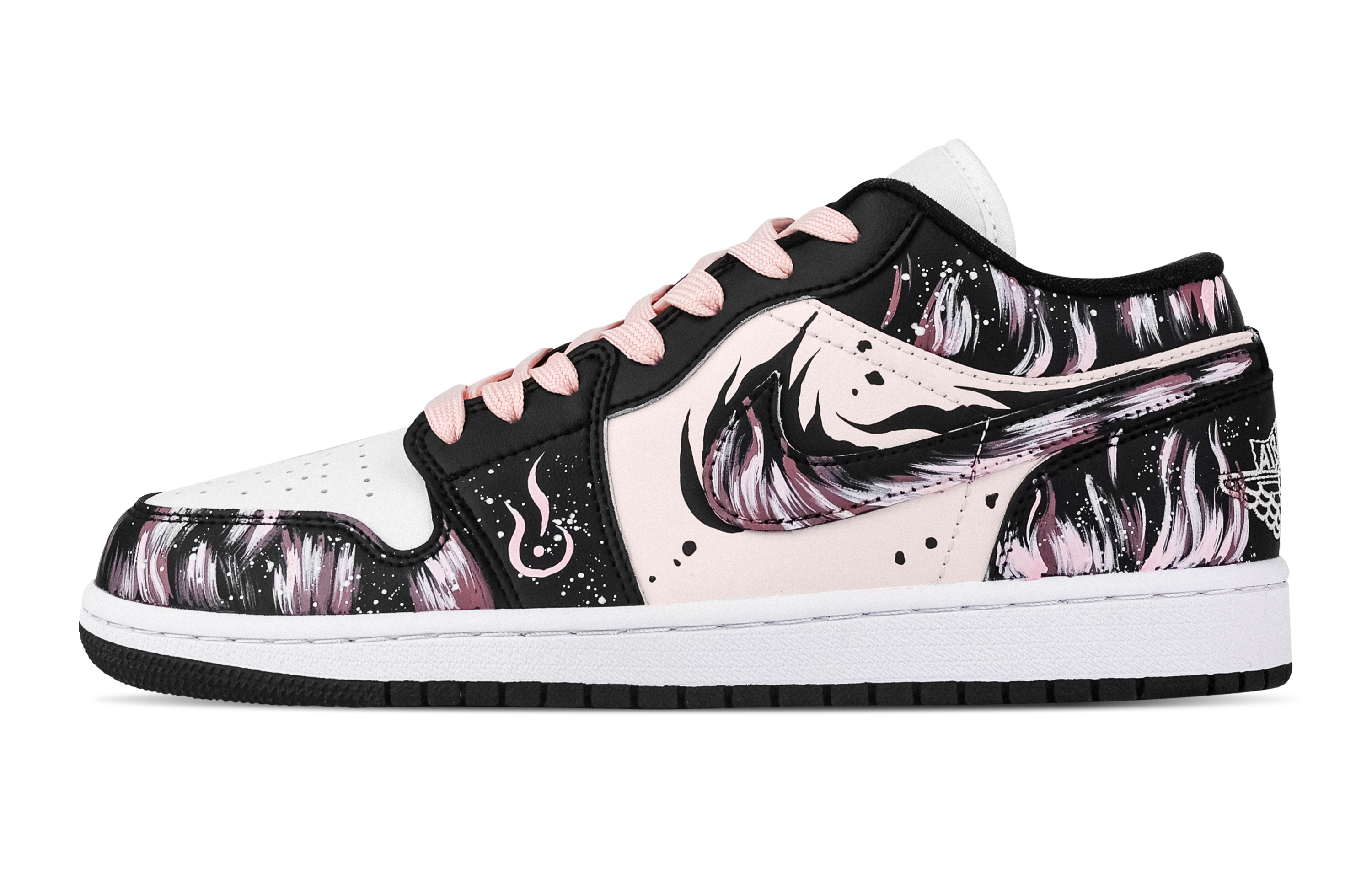 Jordan Air Jordan 1 Fiery Heart, Heart Box Low top Vintage Basketball Shoes Unisex Black White Pink