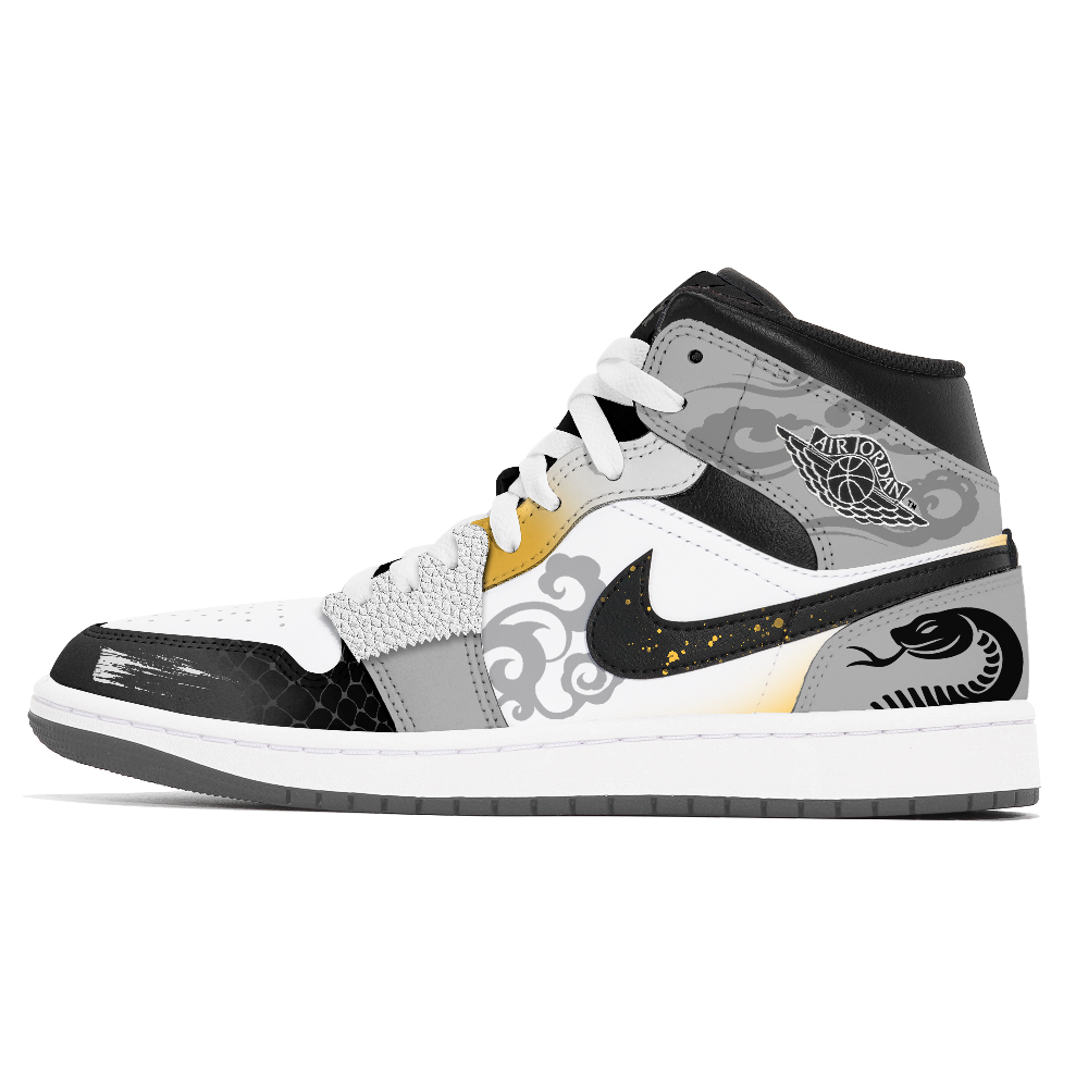 Jordan Air Jordan 1 Joy Lemon Abrasion-Resistant Mid-Top Vintage Basketball Shoes Unisex Black Gray Color
