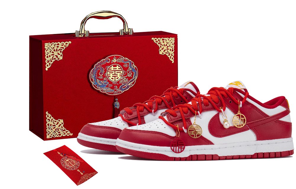 Nike Dunk Low Top Skateboard Shoes Men's White Red