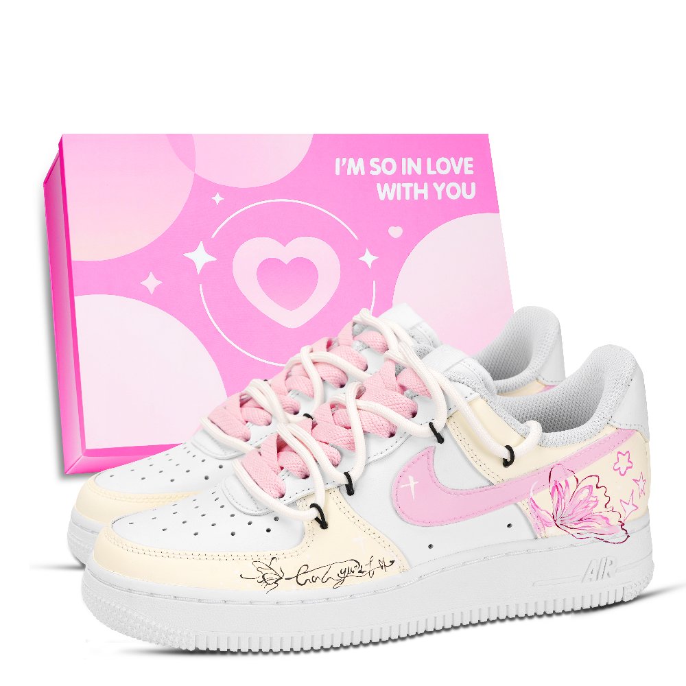 Nike Air Force 1 Butterfly Among Floral Low Top Skateboard Shoes Unisex Yellow Pink White