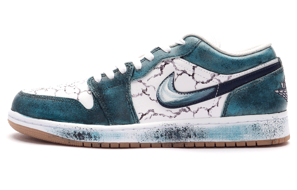 Jordan Air Jordan 1 Cushioning, Wear Resistant Low Top Vintage Basketball Shoes Unisex Blue White