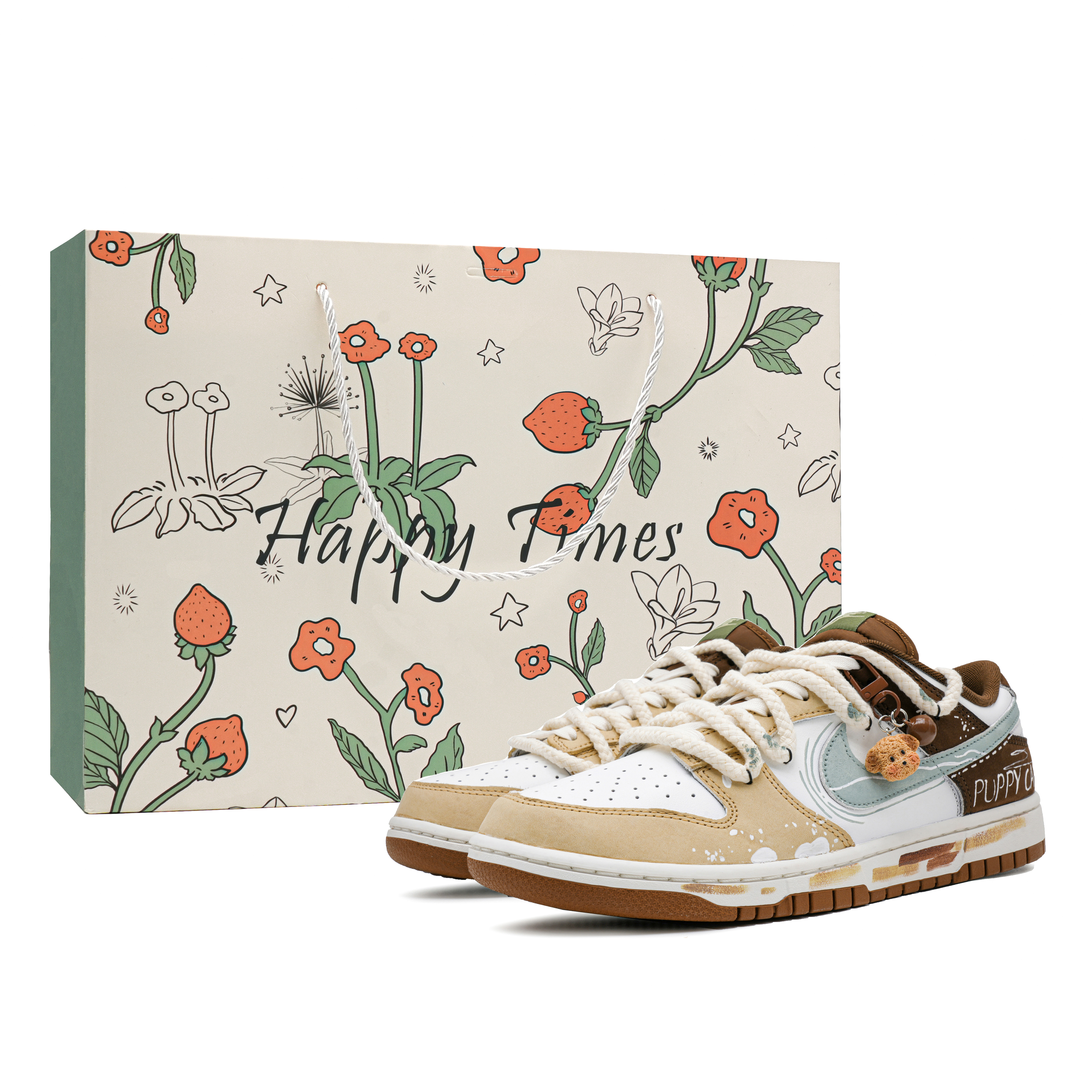 Nike Dunk Puppy Summer Box Abrasion Resistant Breathable Support Low top Skateboard Shoes Unisex White Brown