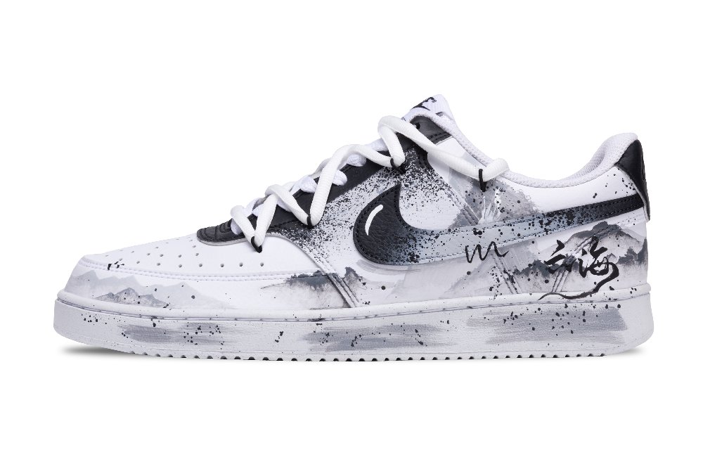 Nike Court Vision 1 Ink Cloud Sea Anti Slip Wear Resistant Low Top Skateboard Shoes Unisex Black White