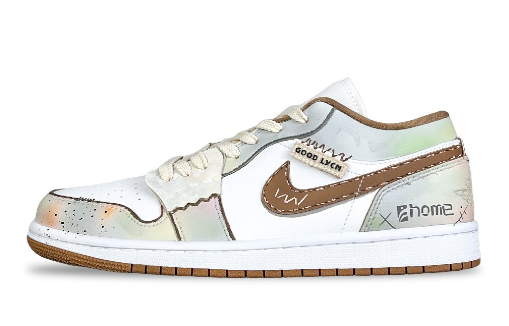 Jordan Air Jordan 1 Low Fantasy, Mocha Mousse Abrasion Resistant Low Top Vintage Basketball Shoes Women's White Brown