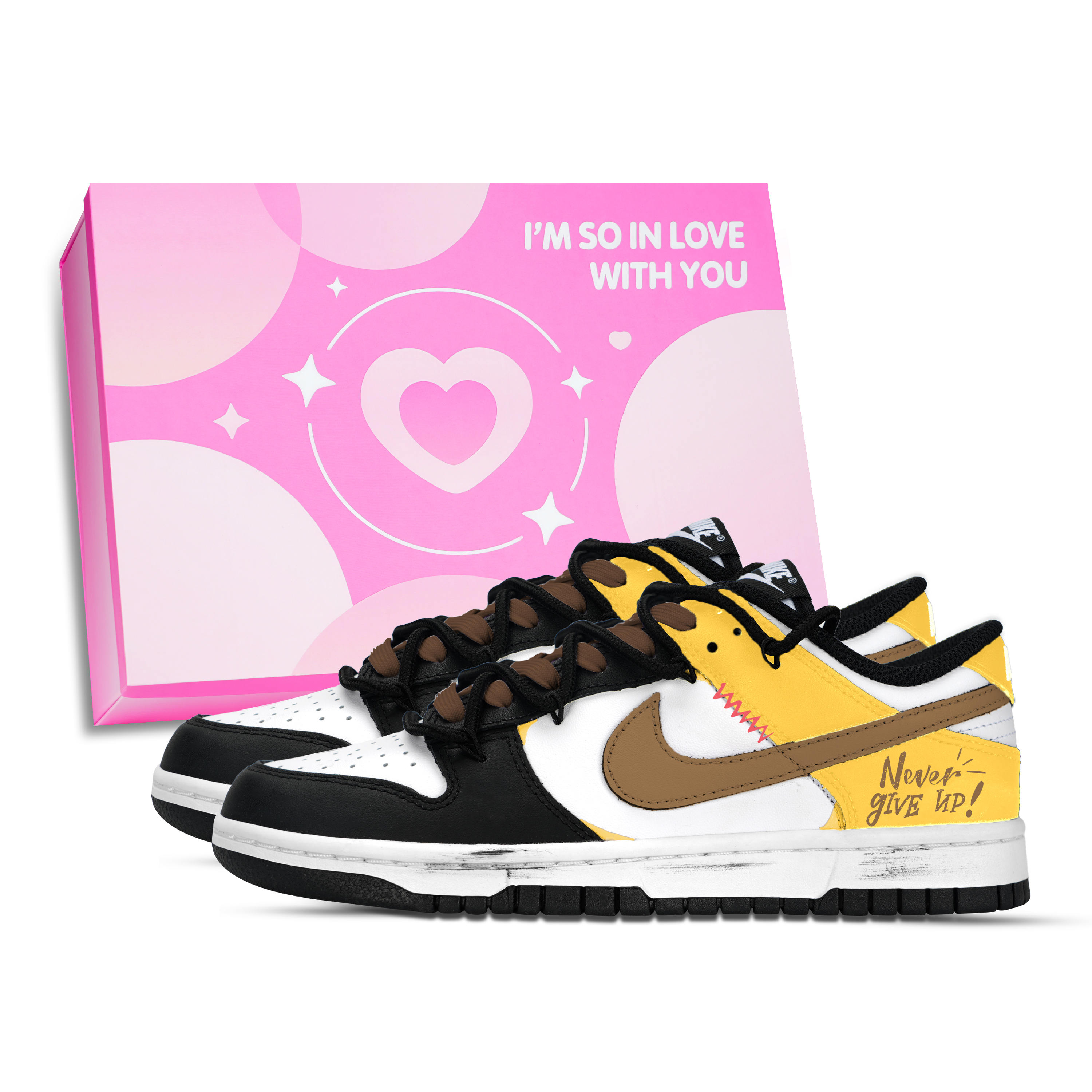 Nike Dunk Never Give Up Shoe Box Abrasion Resistant Low top Skateboard Shoes Unisex Yellow White Black