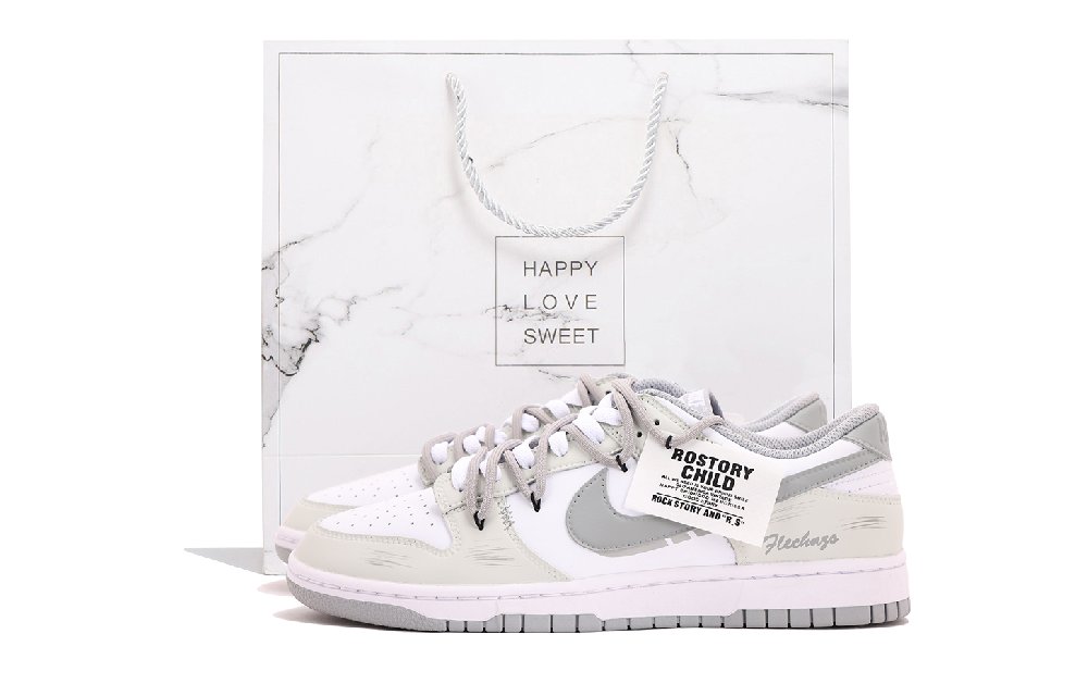 Nike Dunk Abrasion Resistant Low Top Skateboard Shoes Unisex White Gray