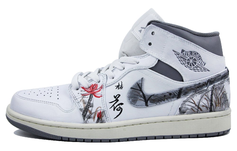 Jordan Air Jordan 1 Mid Abrasion Resistant Slip Resistant Mid Top Vintage Basketball Shoes Men's White Black Red