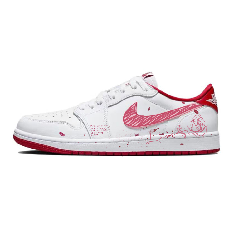Jordan Air Jordan 1 Pink Rose Anti-Slip Wear-Resistant Low-Top Vintage Basketball Shoes Unisex White Red