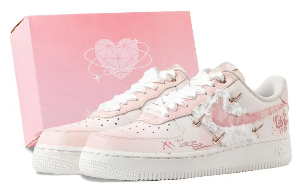 Nike Air Force 1 Rose Love Box Abrasion Resistant Low top Skateboard Shoes Women's White Pink