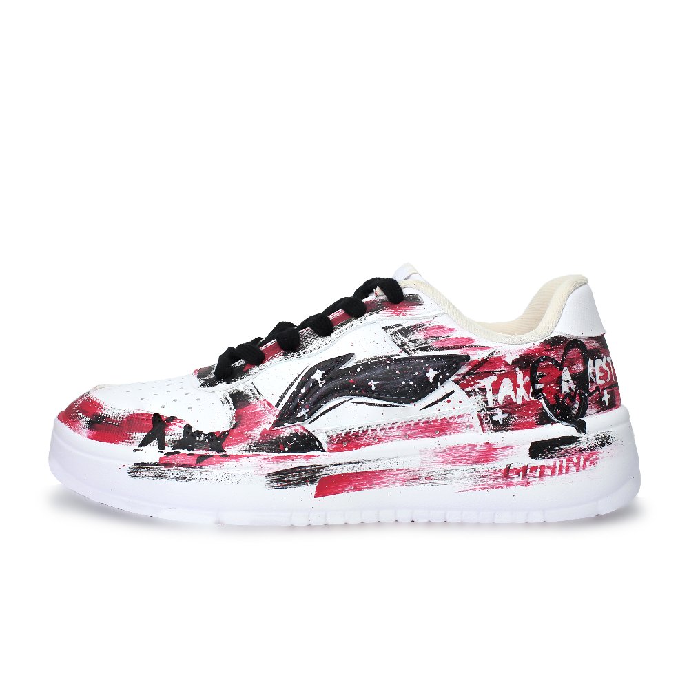 LiNing Pontoon Boats Abrasion Resistant, Lightweight, And Breathable Low Top Skateboard Shoes Unisex Red Black White