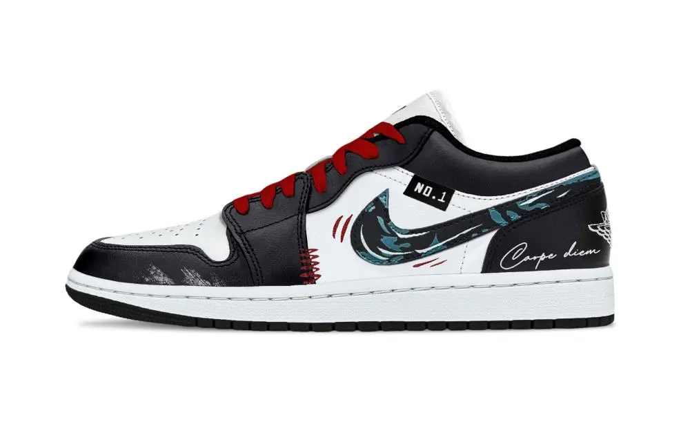Jordan Air Jordan 1 Black Hole Abrasion Resistant Low Top Vintage Basketball Shoes Unisex Black White