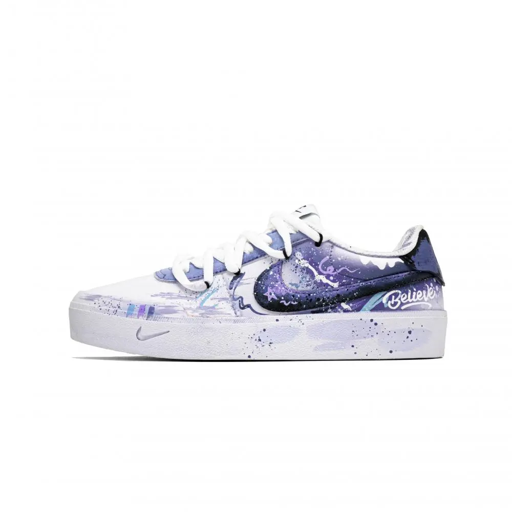 Nike Court Shot Morning Starfall Cushioning, Wear Resistant Low Top Skateboard Shoes Men's White Purple
