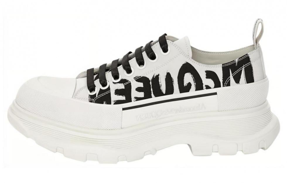 Alexander McQueen Tread Slick Low Lace Up Leather Graffiti White Black White