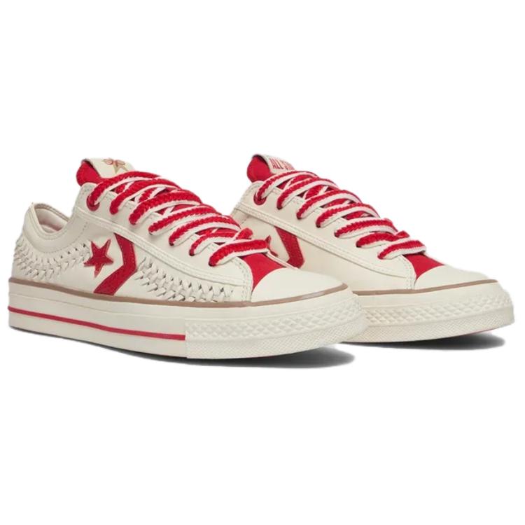 Converse Star Player 76 Anti-Slip Wear-Resistant Low-Top Skateboard Shoes Unisex Beige Red