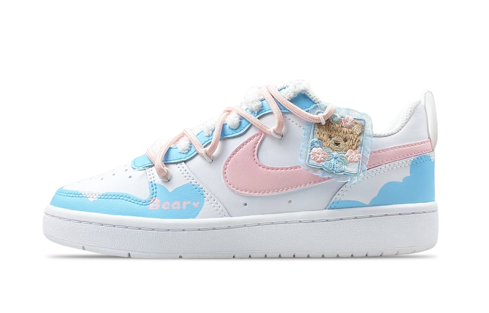 Nike Court Borough 2 Abrasion-Resistant Low-Top Skateboard Shoes GS Blue Pink