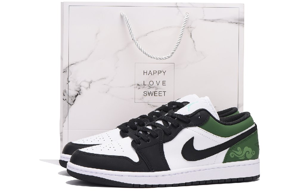 Jordan Air Jordan 1 Chestnut Slip-Resistant Coverage Low-Top Vintage Basketball Shoes Men's Black Green